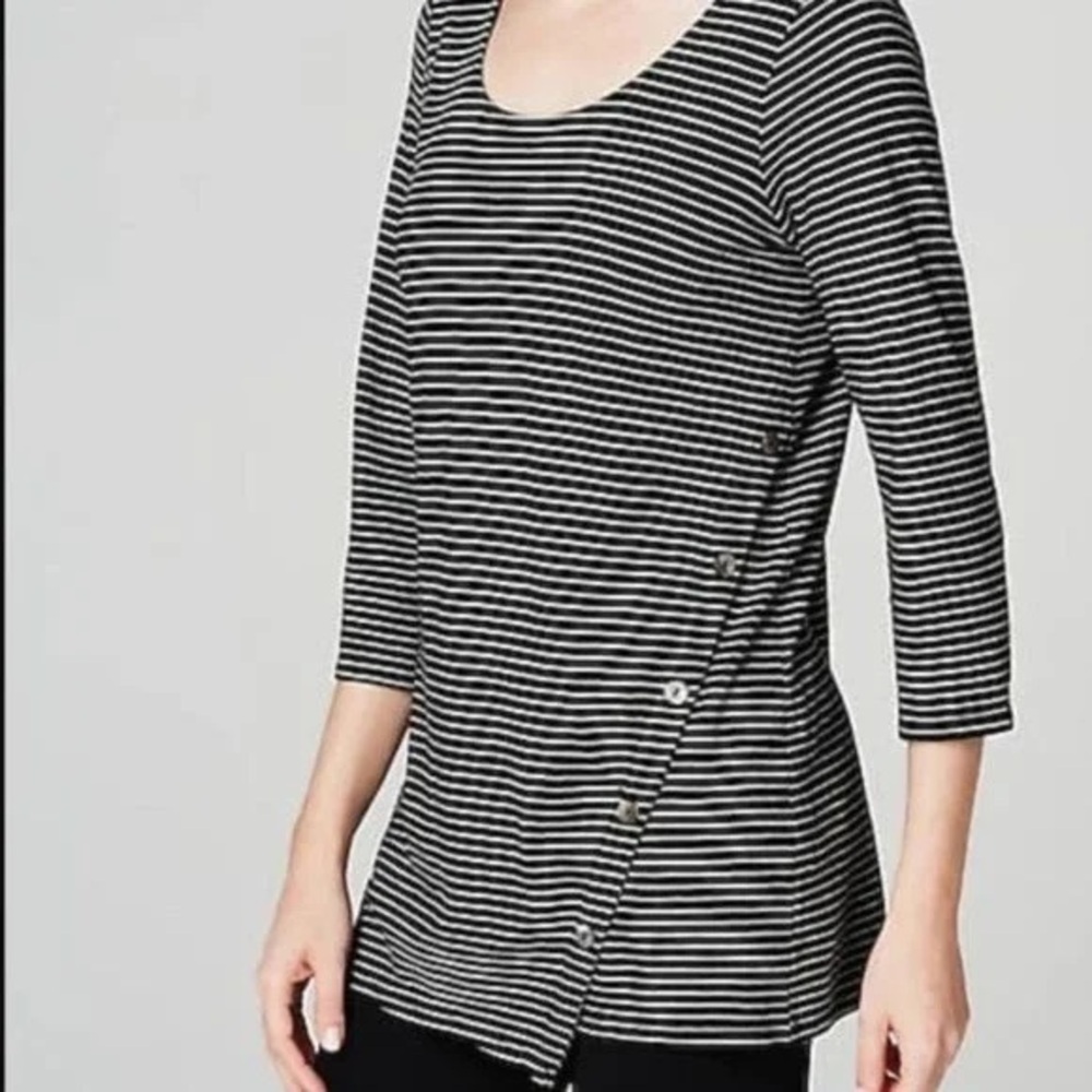 Pure Jill Asymmetric Button Striped Tunic Top Size XL